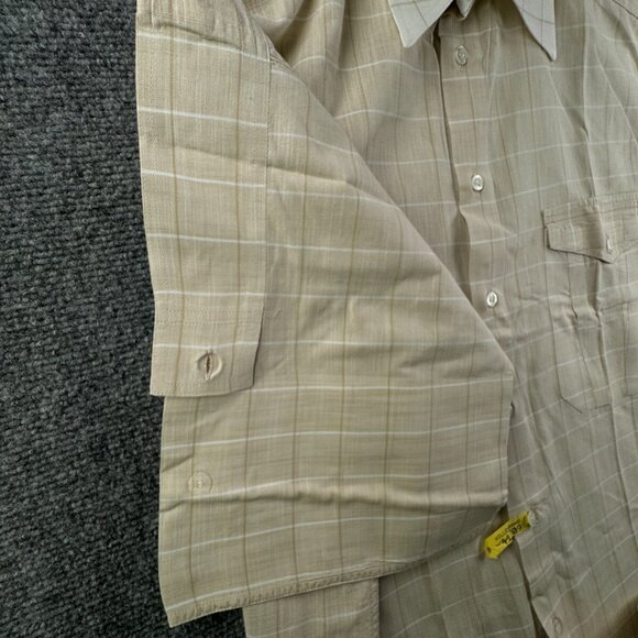 FABIO CAVIGLIA Italy Button Up Shirt Short Sleeve Cotton Size 4 Beige Check - Picture 14 of 16